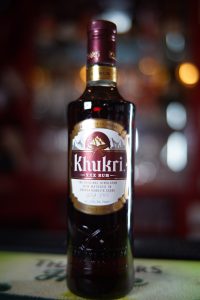 Bottle of Khukri Rum displayed at Panas Indian Dining in Twickenham